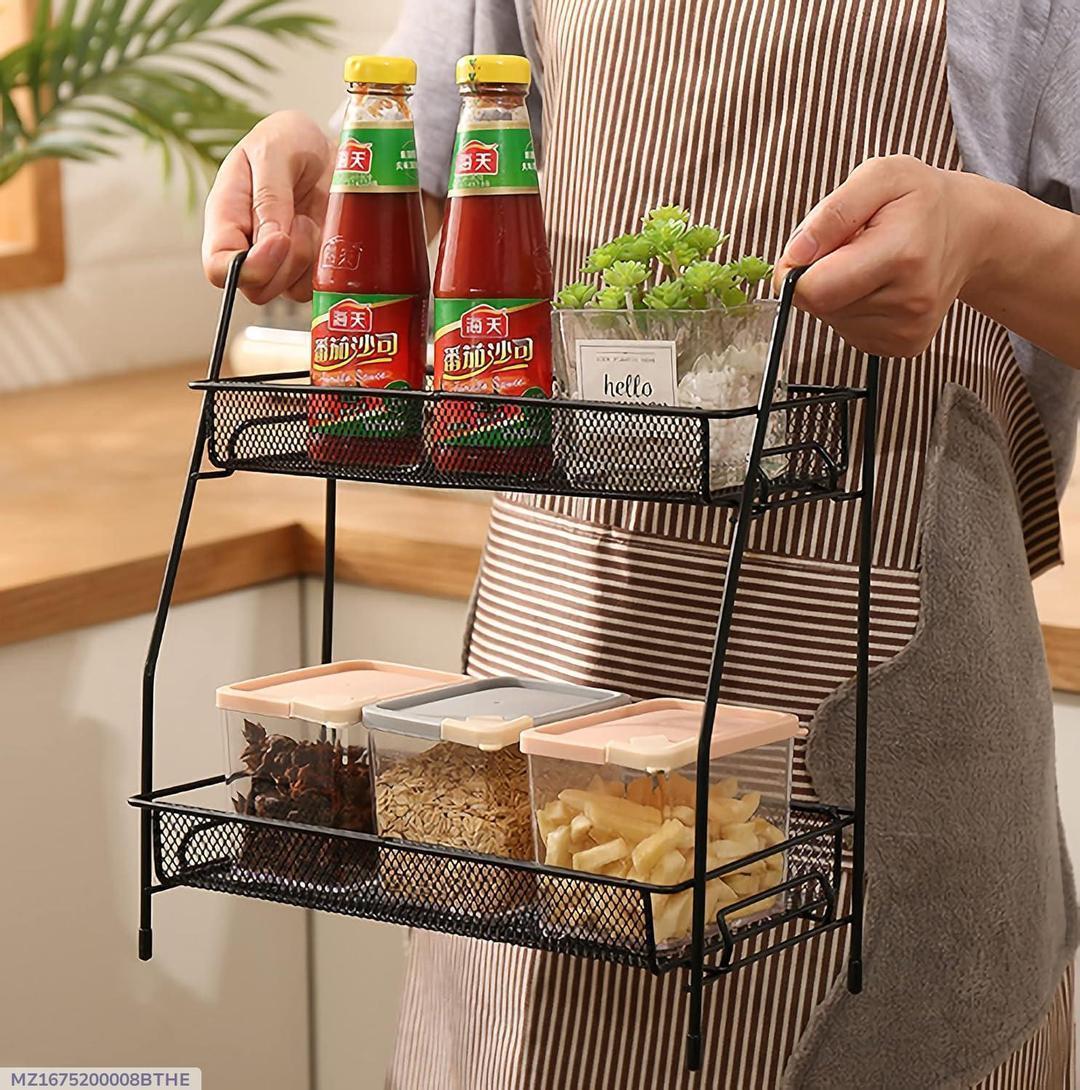 Two-Tiered Metal Spice Storage Basket Black