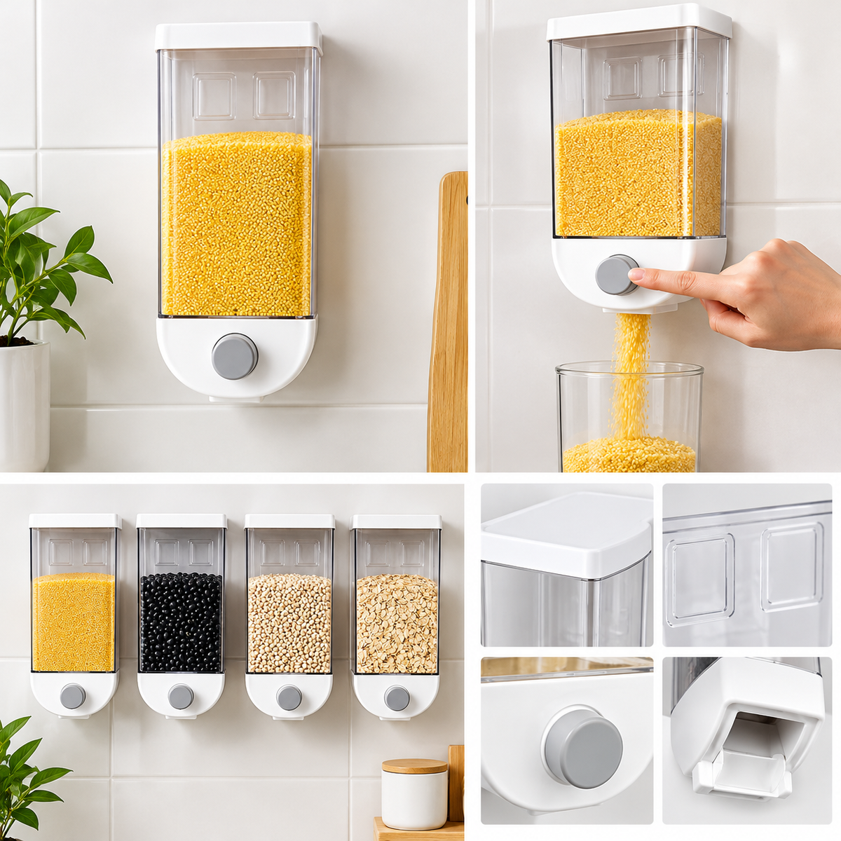 Wall-Mounted Grain Dispenser Set for Home Kitchen